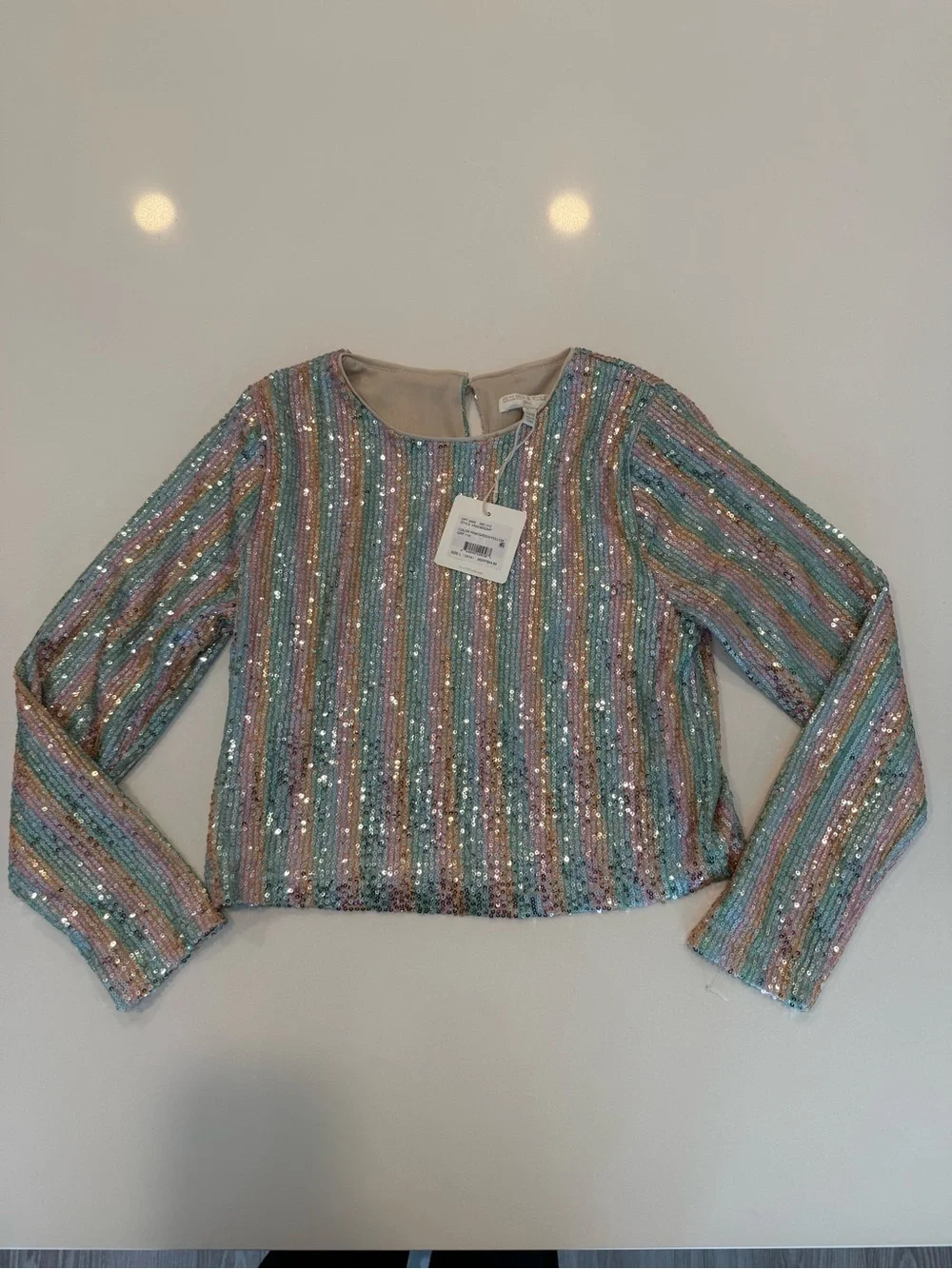 NWT Chelsea & Violet Girls Sequin Pastel Striped Crop Top & Pants Set